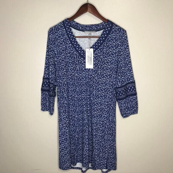 NWT Daniel Rainn Women's V Neck Blue Floral Shift Dress Long Sleeve Medium - Picture 3 of 8